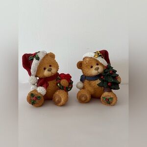 Set of 2 Christmas Bears 5” Holiday Decor Santa Bears Cabin Decor